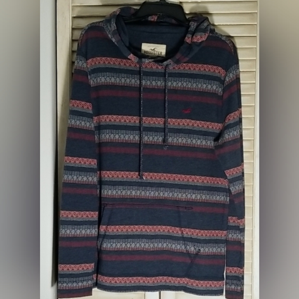 90's Hollister Mens/Unisex Navy Boho Hoodie w/hand Pocket